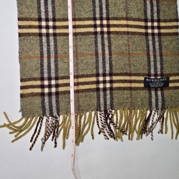 BURBERRY Vintage Green and Brown Scarf 100% Lambswool - Picture 5 of 6